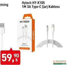 HYTECH HY-X105 1M 3A TYPE-C ŞARJ KABLOSU fiyat ve kampanya bilgisi